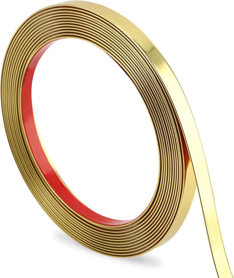 Hungbak Peel and Stick Wall Molding Trim, Flexible PVC Strip for Mirror, Cabinet, Tile Edge and DIY Home Decoration (Glossy Gold, 16.4 ft x 0.4 in) - Image 1